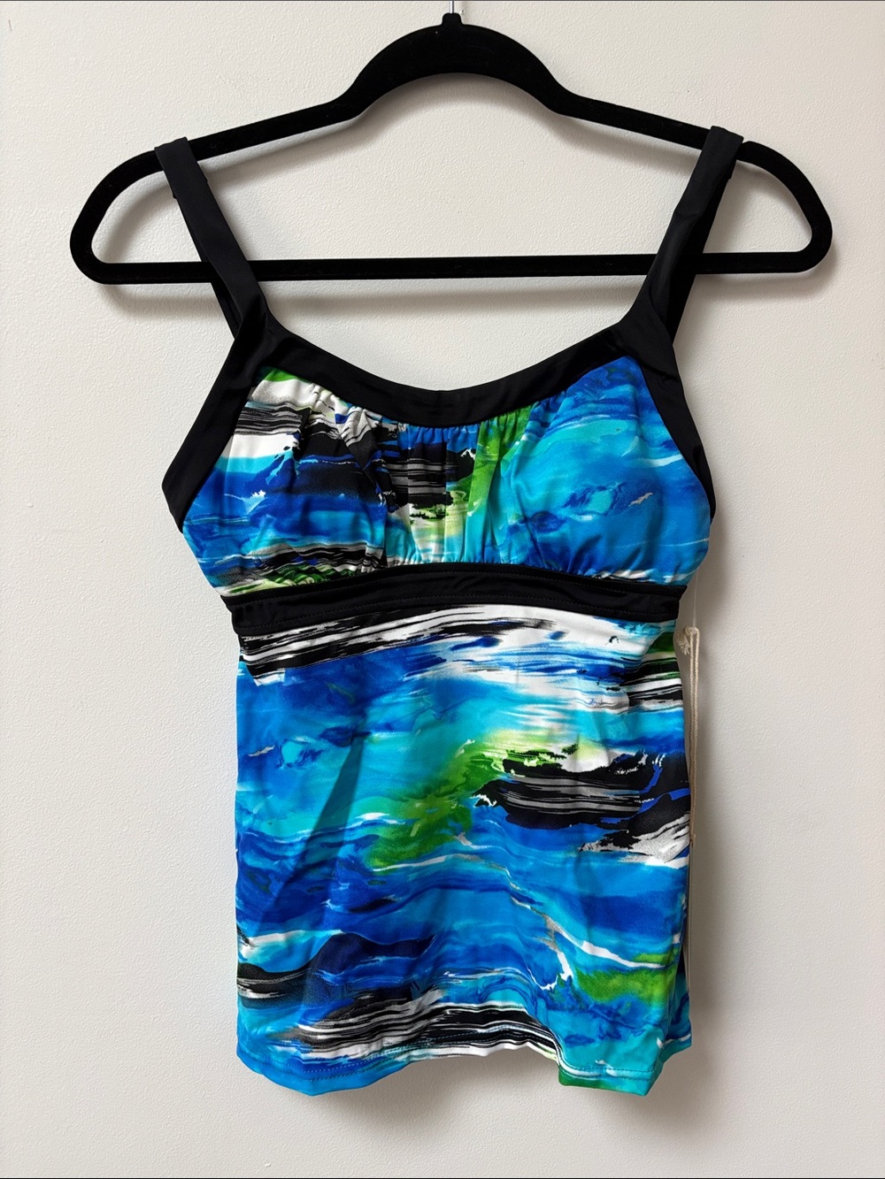 Caribbean Joe TROPICAL HIDEAWAY Framed Peasant Tankini Top,Size 10,NWT